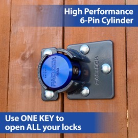 PACLOCK's UCS-7A/775 Hasp and Puck Combo Kit, Buy American Act Compliant, High Security 6-Pin Cylinder, One Lock Keyed to a Number U-Pick! w/ 2 Keys, Blue Anod. Puck, Double Coated Grey Hasp