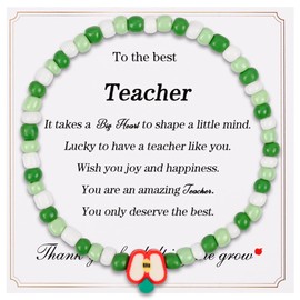 Pmormyy Teacher Appreciation Gifts Bracelets, Valentine Teacher Gifts for Women Men, Stretch Beads Bracelet Jewelry Green and White