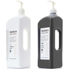 MEEDEN Pintura acrílica de cuerpo suave: blanco y negro, 2 x 2L/69 onzas, pintura fluida para artistas a granel con bomba, acabado mate y alta consist