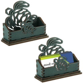 CroBlissful 2 Pcs Decorative Business Card Holder Sea Turtle Wooden Business Card Holder Display Stand Turtle Desk Organizers for Desk Office Home Desktop Summer Table Decor