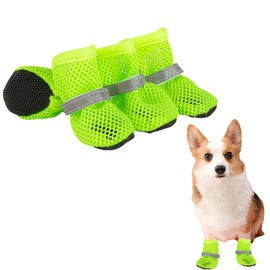 Summer Mesh Dog Shoes, Pack of 4 Breathable Paw Protection, Dog Shoes, Non-Slip Dog Shoes for Hot Summer Floors, Summer Adjustable Dog Boots for Small Dogs (Green, S)
