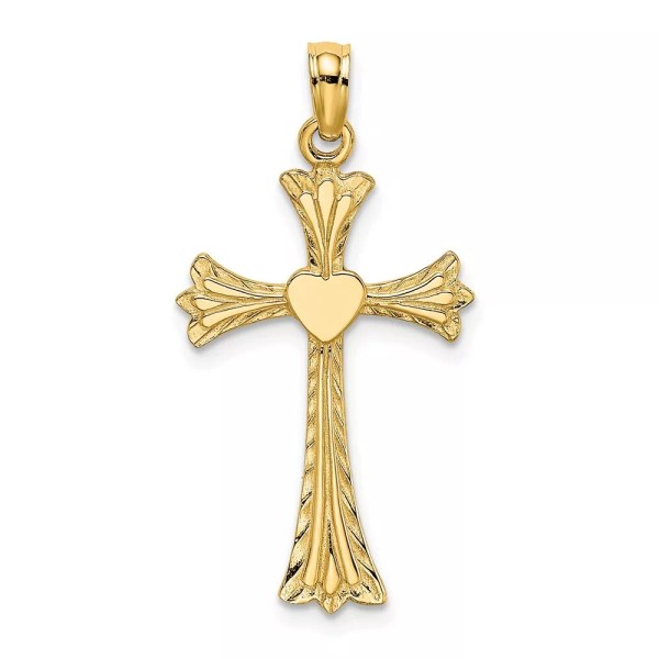 Unbranded 10K Yellow Gold Polished and Engraved Cross W/ Heart