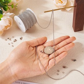 Pandahall White Gold Plated Rolo Chains 16.4 Feet Brass O Link Chains Platinum Soldered Jewelry Chains with Jump Rings Lobster Claw Clasps for Bracelet Necklace Jewelry Making