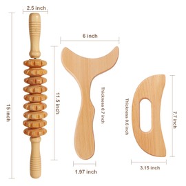 SAMEBUTECO Lymphatic Drainage Massager Manual Wooden Fascia Massage Roller and Gua Sha Tool Set for Body Release Cellulite Anti Cellulite and Relieve Muscle Fatigue 3 Packs