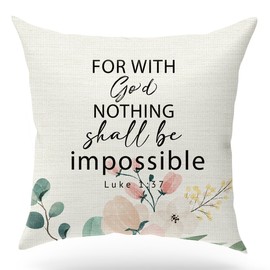 KongMoTree Bible Verse Throw Pillow Case, Blessing Gift, Scripture Art, Scripture Sayings, Bible Quote, Luke 1:37, Church Gifts, Sofa Bed Living Room Porch Decoration, 18x18 Inches