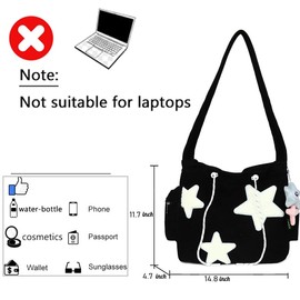 Cute Crossbody Bag, Aesthetic Y2K Star Messenger Bag, Star Shoulder Bag Kawaii Tote Bag for Women Men Teen Girls Black
