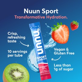 Nuun Sport Electrolyte Powder Packets with Magnesium, Calcium, Potassium, Chloride, and Sodium, Hydration Packets for On-the-Go, Strawberry Kiwi Flavor, Gluten Free & Vegan, 16 Single Servings