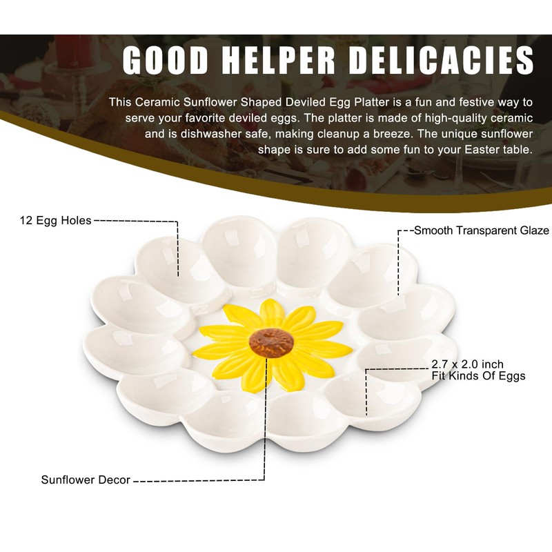YU&CH Ceramic Sunflower Deviled Egg Tray - White Egg Platter