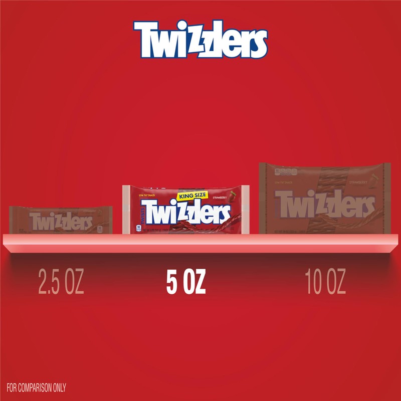 TWIZZLERS Twists Strawberry Flavored King Size, Chewy Candy Packs, 5