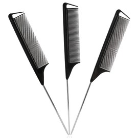 Triko Set 3 Peine de Cola con Punta Metálica, Peines para Cabello Profesionales para Particiones, Peinado y Texturizado, Peine para Hombre y Mujer