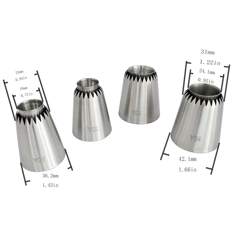 Longdex Sultan Piping Nozzle 4PCS 304 Stainless Steel Russian Piping