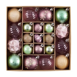 DecorbyHannah Christmas Ornaments Decorations,21ct Green Pink Christmas Tree Ornaments Set, Shatterproof Decorative Hanging Ball Ornaments for Christmas Tree, Xmas Ornaments Bulk for Table Decor