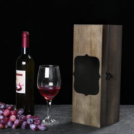 MyGift Single Bottle Decorative Wine Gift Box, Rustic Burnt Wood Wine Box with Latched Lid, Liquor Bottle Storage and Carrying Case with Chalkboard Label, Set of 2