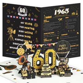 Joyoldelf 60th Birthday Card, 1965 Vintage Birthday Card, 3D Pop Up Greeting Cards with Envelope, Vintage Birthday Gifts for Man and Woman
