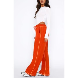 DISCIPBUSH Wide Track Pants Women - Wide Leg Drawstring Lounge Pants Sweatpants Women Pajama Pants Joggers with Pockets Orange M