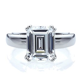 Platinum Plated Sterling Silver Ring 4 CT Emerald Cut CZ Stone Solitaire Wedding Engagement Ring (Size 5 to 9), 6