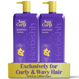 Set Shampoo y Acondicionador Herbishh Just Curls con Aceite de Coco y Aguacate  Fórmula Vegana sin Sulfatos  Nutrición, Hidratación y Definición para 