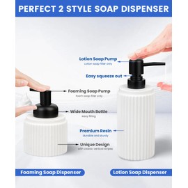White Bathroom Accessory Set - 6 Pcs: Toothbrush Holder, Lotion & Foaming Soap Dispensers, Qtip Holder, Vanity Tray, Bathroom Tumbler, Countertop Organizer
