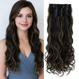 Benehair 22" Clip in Hair Extensions 12 Pcs Long Curly Wave Hair Extensions Clip in Full Head Synthetic Fiber Hair Piece for Women Girls(#1BPM27, 180g)