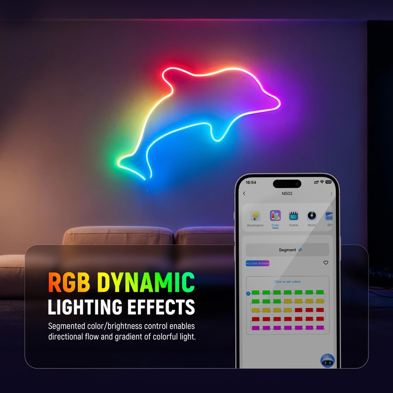 NEEWER 16.4ft/5m LED Strip Lights, Smart AI RGB Flexible Cuttable