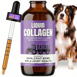 Back 40 Dogs Premium Grass-Fed Liquid Collagen for Dogs Skin and Coat, Hips and Joints | Allergy Relief with Biotin, Vitamin C and MSM for Joint, Nails & Immunity | Made in USA
