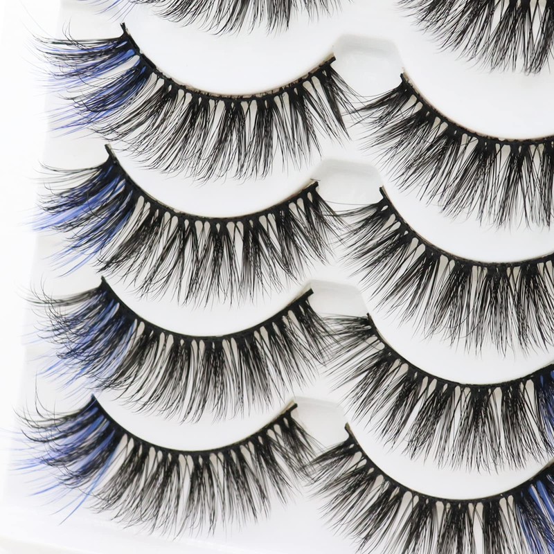 DAODER False Eyelashes Colored Lashes Fluffy Wispy with Blue Color