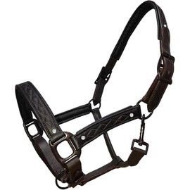 Horse Leather Headcollar Fancy Stitched with Diamante Size Full-Shetland Black (Pony)