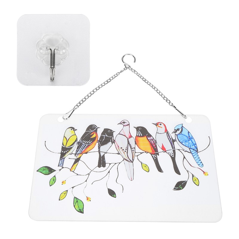 Birds On A Wire Ornament Glass Window Panel Suncatcher Hangings