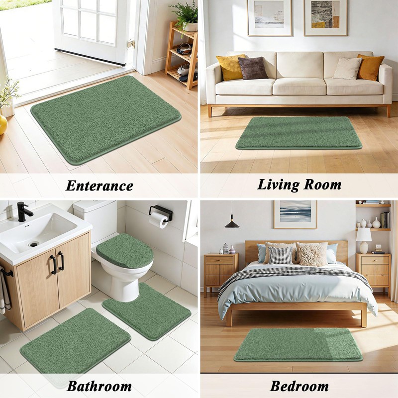 SHACOS Sage Green 5 Pieces Bathroom Rugs Set with Toilet