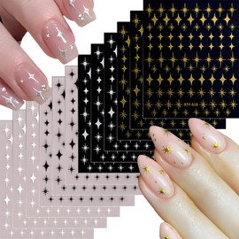 Calkkrer 12 Blatt Selbstklebend Nagel Sticker, 3D Stern Selbstklebende Nagelaufkleber, Nail Art Zubehör für Fingernägel, Nageldesign Deko, Nagel Lack Aufkleber