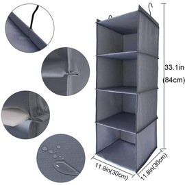 MayGreeny Hanging Wardrobe Organizer for Clothes Sweaters Hanging Closet Storage Shelves with Hook (Gray, 4-shelf)
