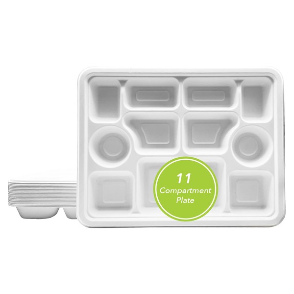 three leaf 11 Compartment Bagasse Rectangular Plate, 200 Ct. PFAS-Free,