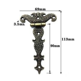 Priaora 6PCS Antique Folding T-Hinges, Bronze Decorative Hinges Retro Carved Hardware for Drawer Door, Bookshelf, Wooden Box Jewelry Box (K222-6)