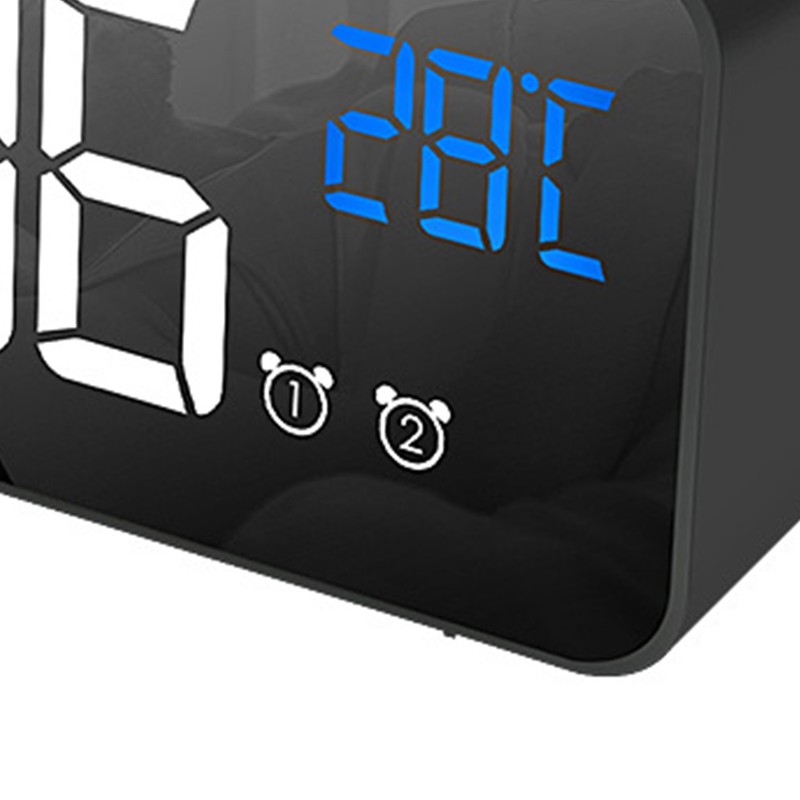 LED Alarm Electric Clock Multifunctional Exquisite Mirrored Surface Silent Bedside