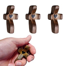 Rotroyce Cross My Heart Encouragement Gift, Small Wooden Hand Held Cross, Wooden Pocket Hand Held Cross For Praying (Black Walnut 3pcs)