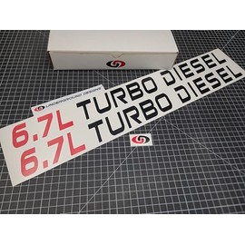 6.7L Turbo Diesel Decals (2pk) XL Powerstroke Hood Fender Stickers Fits F-Series Super Duty Trucks (Gloss Black & Red, XL 2.0" x 24.0")