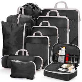 MUUKAIII Suitcase Organiser Set, 10 Pieces, Packing Cubes Compression, Packing Bags with Compression, Travel Organiser for Suitcases and Backpack, Packing Cube, Suitcase Organiser, Travel Clothes