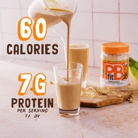 PBfit 15 Ounce Organic Peanut Butter Powder, Powdered Peanut Spread from Real Roasted Pressed Peanuts, 7g of Protein 7% DV, Gluten-Free, 60 calories, 87% less fat (Pack of 1)