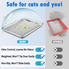 BNOSDM 4 Pcs Stainless Steel Litter Pan Low Entry Cat Litter Box Shallow Metal Litter Tray, Nonstick Open Top Cat Box for Kitten, Rabbits and Small Animals (15.7x11.8x1.9 Inch)