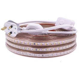 KAFULA 220V LED Light Strip with on/Off Power Plug, IP65 Waterproof, 120 LEDs/m Flexible LED Rope Light CRI85+, can be Cut Every 1m, Home Decoration Light Strip [5m, Warm White 3000K]