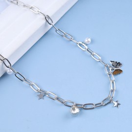 Cimenexe Bohemian Crystal Pearl Pendant Necklace Silver Butterfly Star Choker Necklace Paperclip Link Chain Necklace Punk Cz Dot Star Necklace Jewelry for Women and Girls Gifts