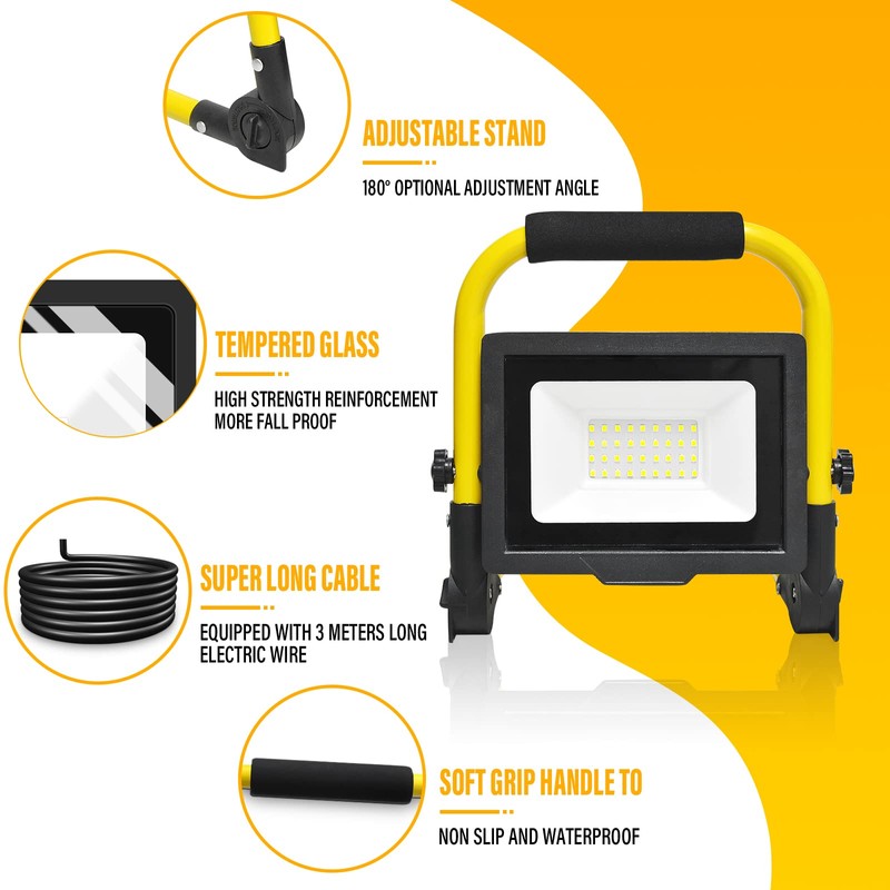 AUXTINGS LED Construction Spotlight, 30 W 3000 lm Work Light,