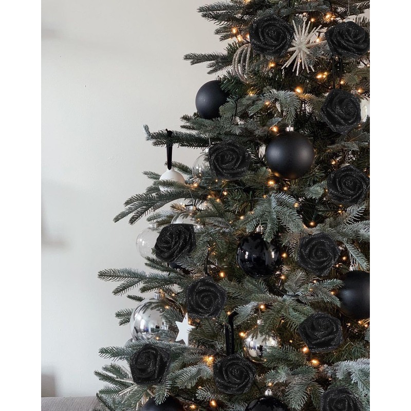 Uznaeoi Black Glitter Roses,50PCS Fake Roses 2.76" Foam Flowers Artificial