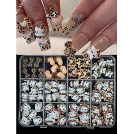 12Grids Leopard Cartoon Nail Charms Set, Kawaii Resin Anima Charms for DIY Nail Art and Junk Cases Accessories