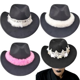 JIALEY 4 Pcs Cowboy Hat Bands for Women, Adjustable Cowboy Hat Band Straw Hat Belt Band Accessories for Women Girl Cowgirls