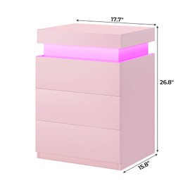 BTHFST LED Nightstands Set of 2,Night Stands for Bedrooms Set of 2,Nightstand with Charging Station and Sliding Top,Bedside Table with Power Outlets & Drawers,Modern End Side Table (Pink)