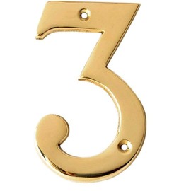 eSplanade Brass House Hotel Door Number Sign 4" Sticky Numeric Numbers 0-9 (3 (Three)