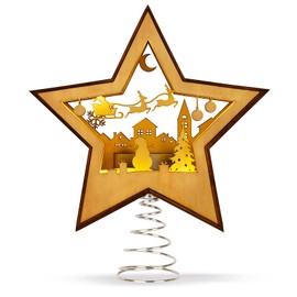 GUDELAK Christmas Tree Topper Star Lighted, 3D Wooden Star Tree Toppers Christmas Decorations, Christmas Tree Star Topper with Lights, Christmas Tree Toppers for Indoor Christmas Decorations