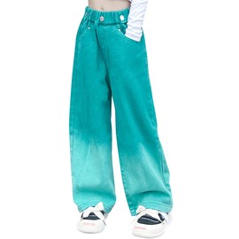 Panegy Vintage Jeans for Teenagers Girls Relaxed Fit Straight Leg Baggy Boyfriend Jeans Causul Elastic Waist Jeans 3-13 Years, Green