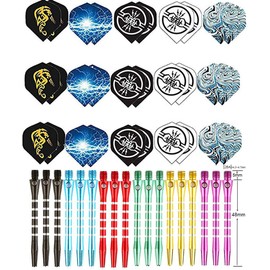 BIPY 48Pcs Dart Shafts and Flights Set in 18Pcs Aluminum 2BA Medium Stems and 30Pcs 2D Flight Metal Dart Accessories Kit